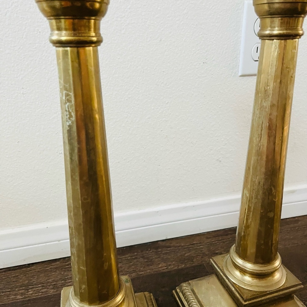 Antique Brass Candlestick Holders Set of 2 - Picture 7 of 13